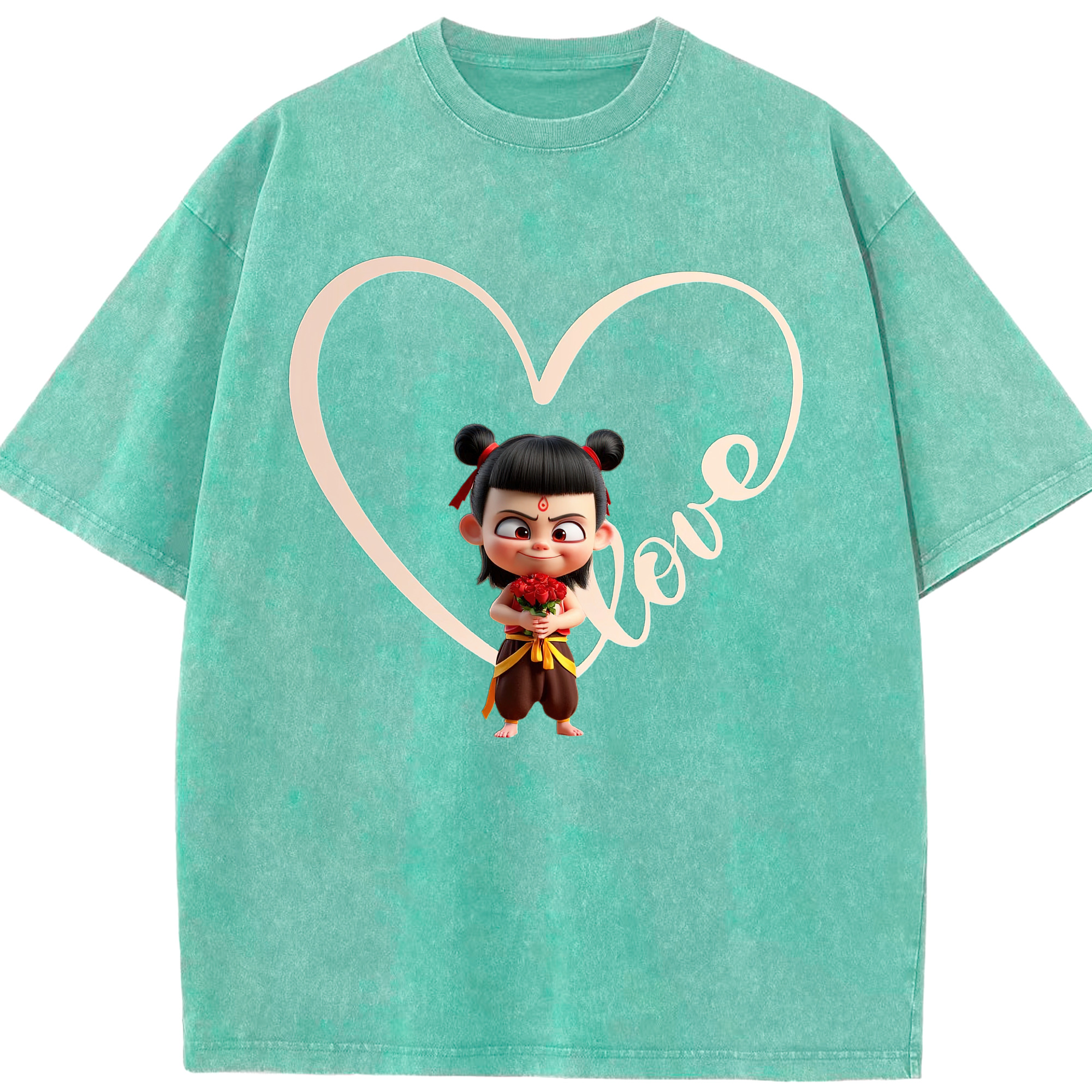 （画像用） Ne Zha 2 ナタ 魔童の大暴れ 綿100% ヴィンテージ風 半袖Tシャツ（フロントプリント）